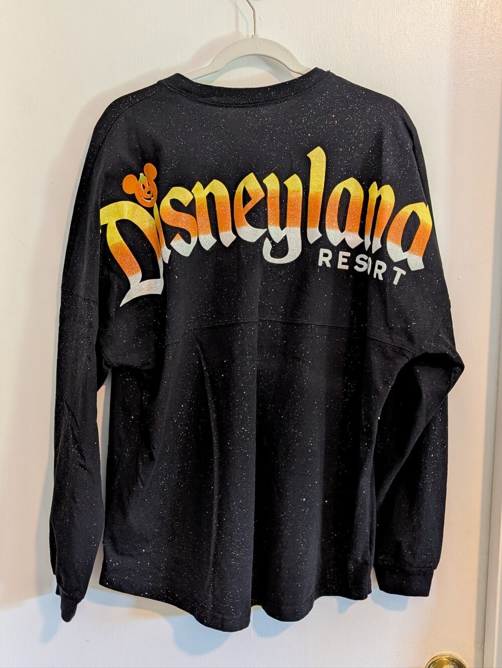🏰 Disneyland Candy Corn Black Glitter Halloween Spirit Jersey LARGE